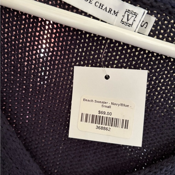 Vintage Charm Navy Knit Beach v neck Sweater clothes - Picture 5 of 5